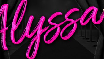 The name Alyssa written in bright pink lipstick on a black cloth background