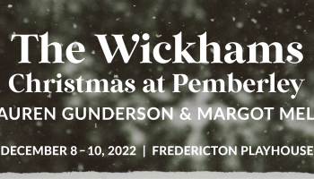 An out of focus black and white background with The words The Wickhams, Christmas at Pemberley on it.