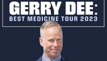 Gerry Dee's face in front of the words, Gerry Dee: Best Medicine Tour 2023