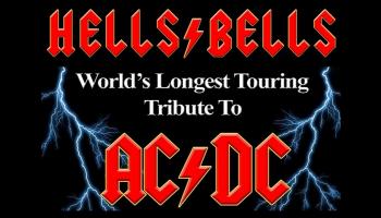 The words Hells Bells - the worlds longest running tribute to AC/DC centered with lightning bolts on either side of the words.
