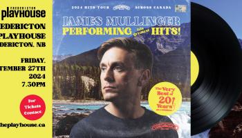An image of James Mullinger on an album cover with a record rolling out of the sleeve.