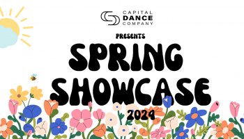 A colorful spring flower scene on a white background with the words, Capital Dance Company presents Spring Showcase.