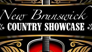 A cropped image of a black guitar pic with the words New Brunswick Country Showcase in white.