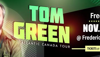 An image of Tom Green on the left with his name in bold Green and Yellow in the center. The date of the event listed on the right, Nov. 12, 2024.