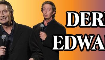 An image of Derek Edwards in 3 different poses on the left with the words, 'Derek Edwards' on the right.