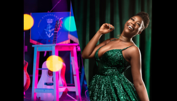An image of Jah'Mila and a guitar, a stool and the Stadacona emblem. 