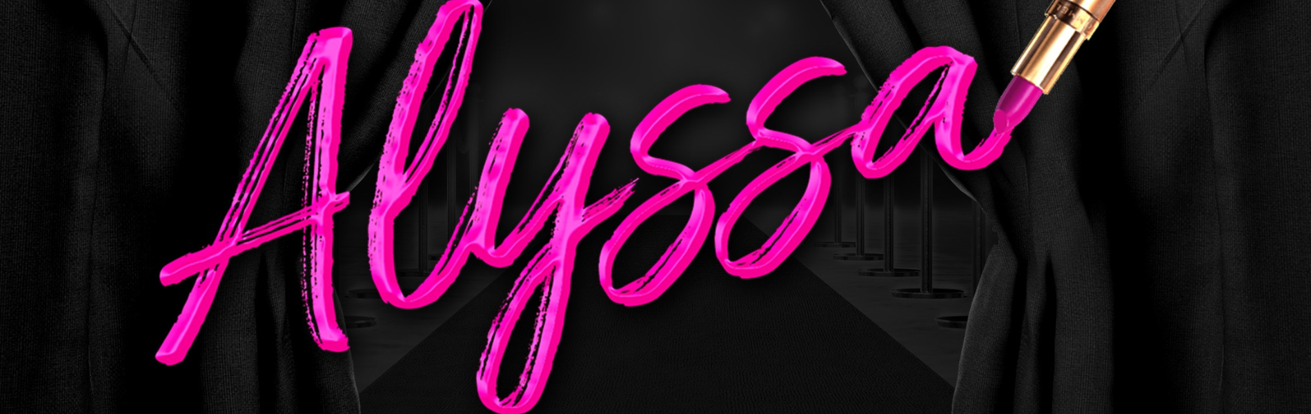 The name Alyssa written in bright pink lipstick on a black cloth background