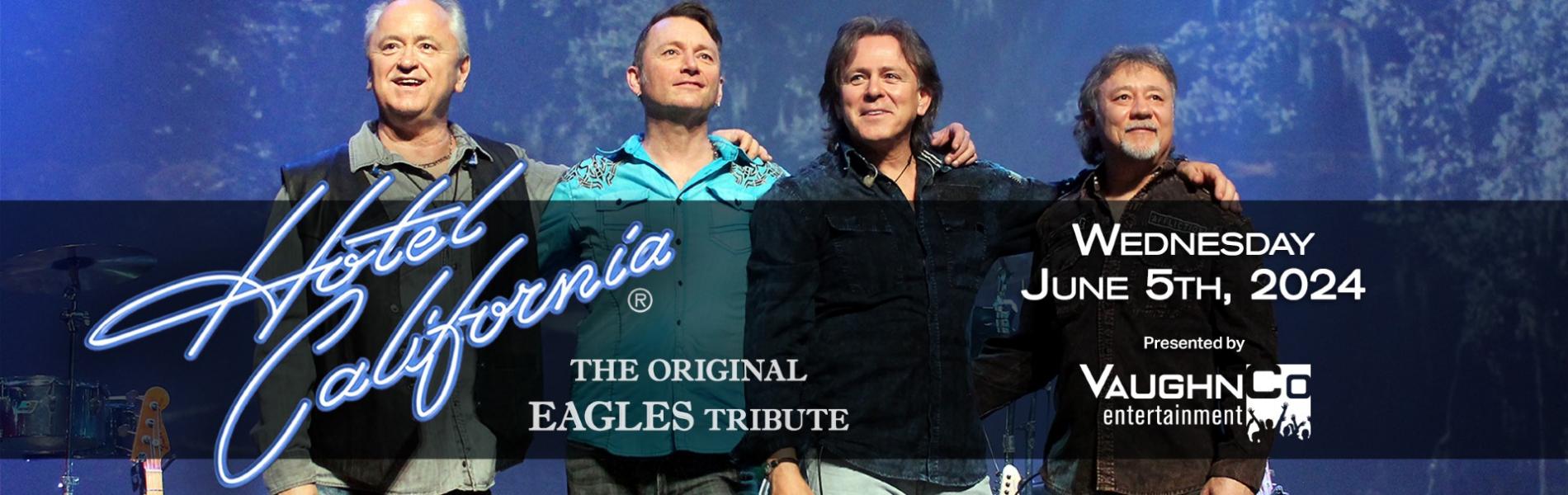 Four men standing with arms around each other.  The words Hotel California and the date June 5th 2024 are overlaid across the image.
