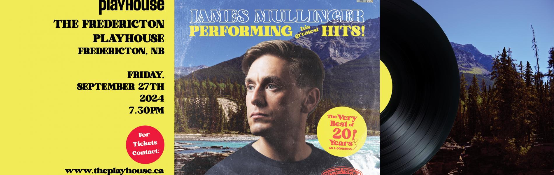 An image of James Mullinger on an album cover with a record rolling out of the sleeve.