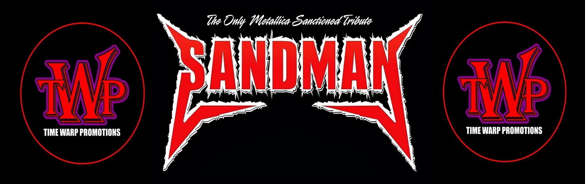 Centered in the image is the word, 'Sandman' in red lettering with the Time Ward Promotions logo on either side over a black background.