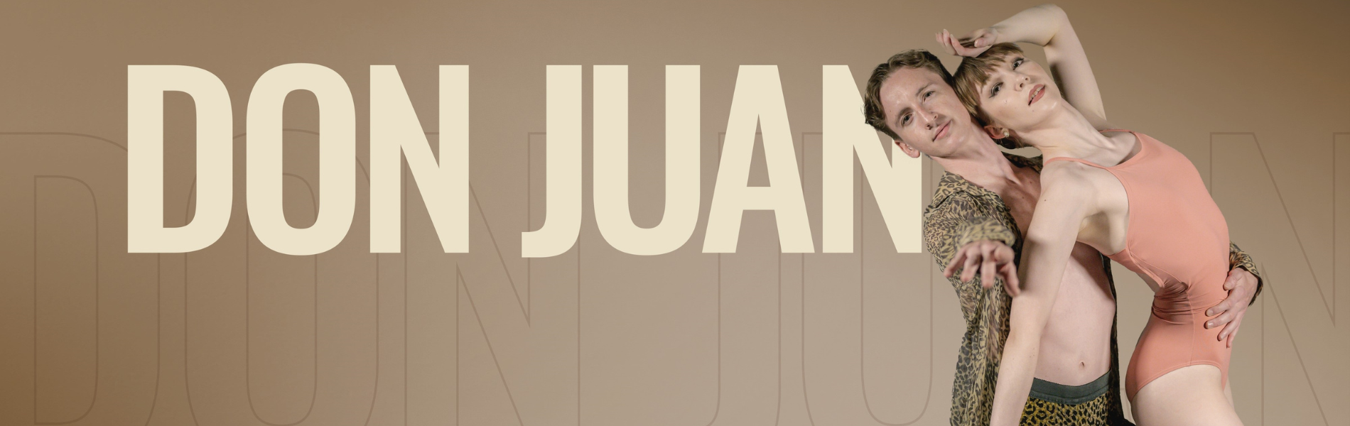 The words, 'Don Juan' in beige block letters over a shaded gold background with two ballerinas posing to the right of the words.