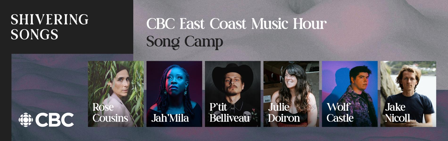 Shivering Songs & CBC listed to the left with images of the 6 artists involved shown beside them.