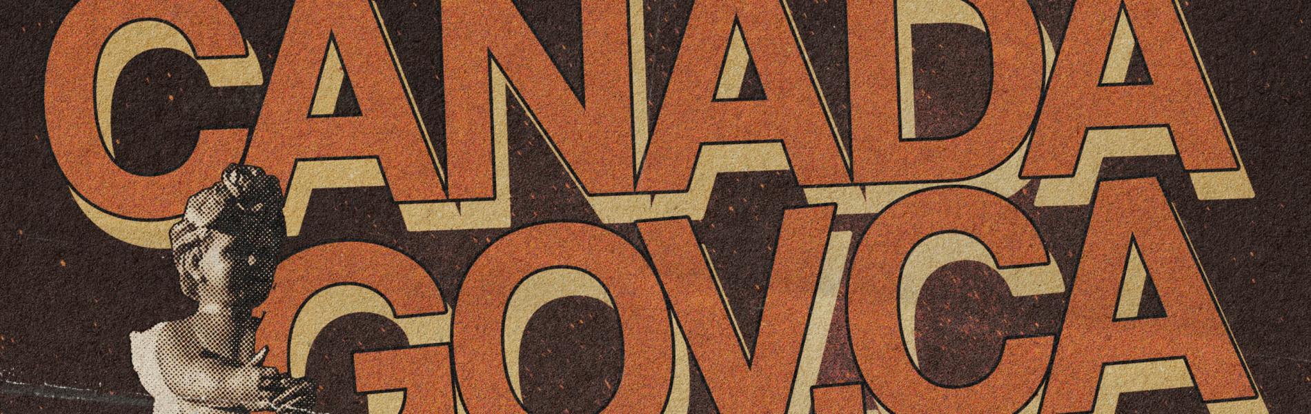 The words, 'Cananda Gov.ca' in orange block lettering over a brown background.