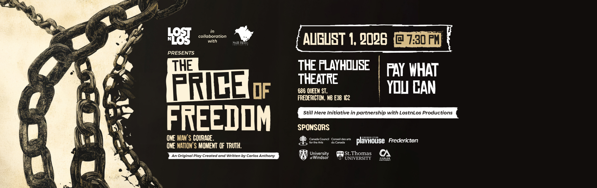 The words, 'The Price of Freedom' over a black background. Chains off to the left of the words.