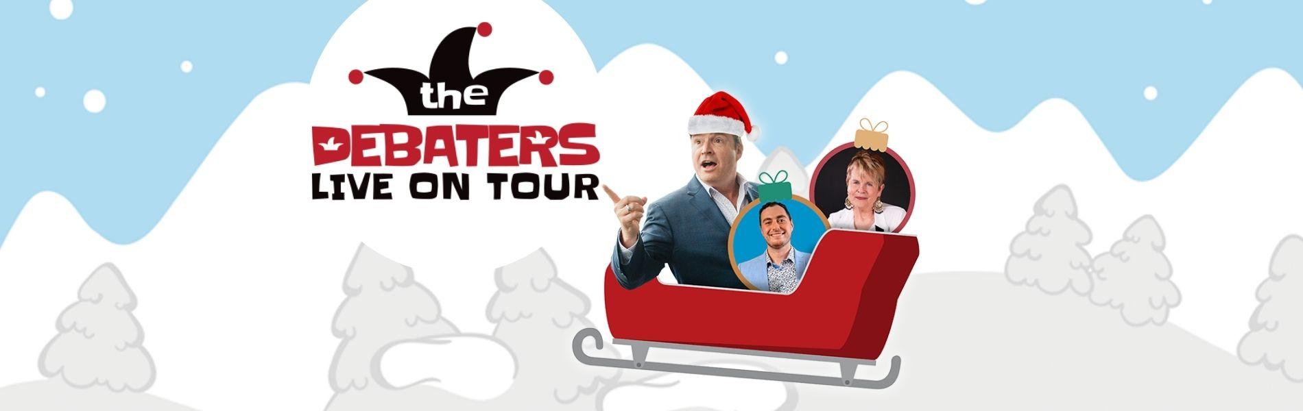 The Debaters sit in a Christmas sleigh